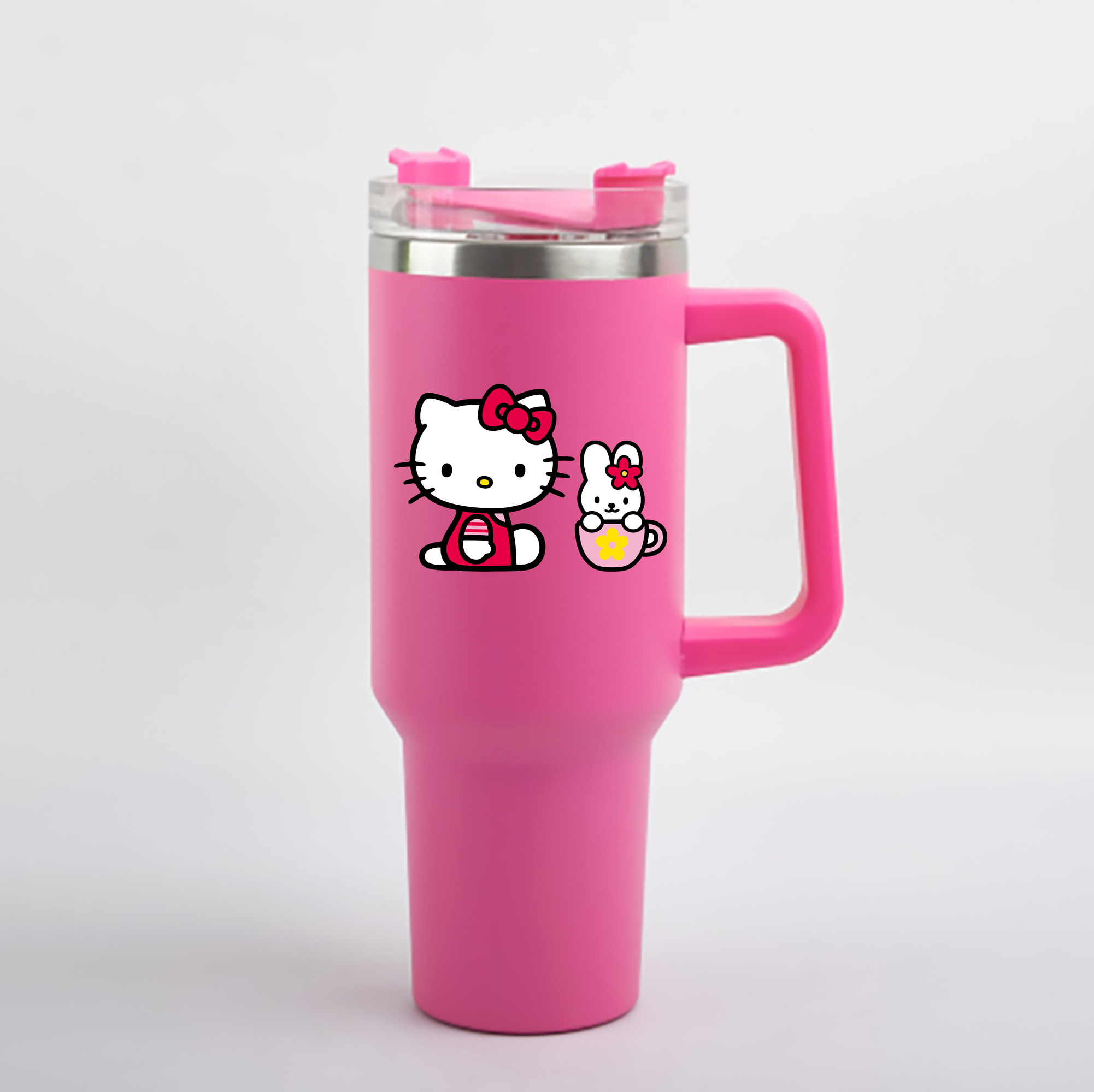 （画像用） Hello Kitty ハローキティ 1200mL車用タンブラー - クリスタルステッカー（プラスチックストロー付き）